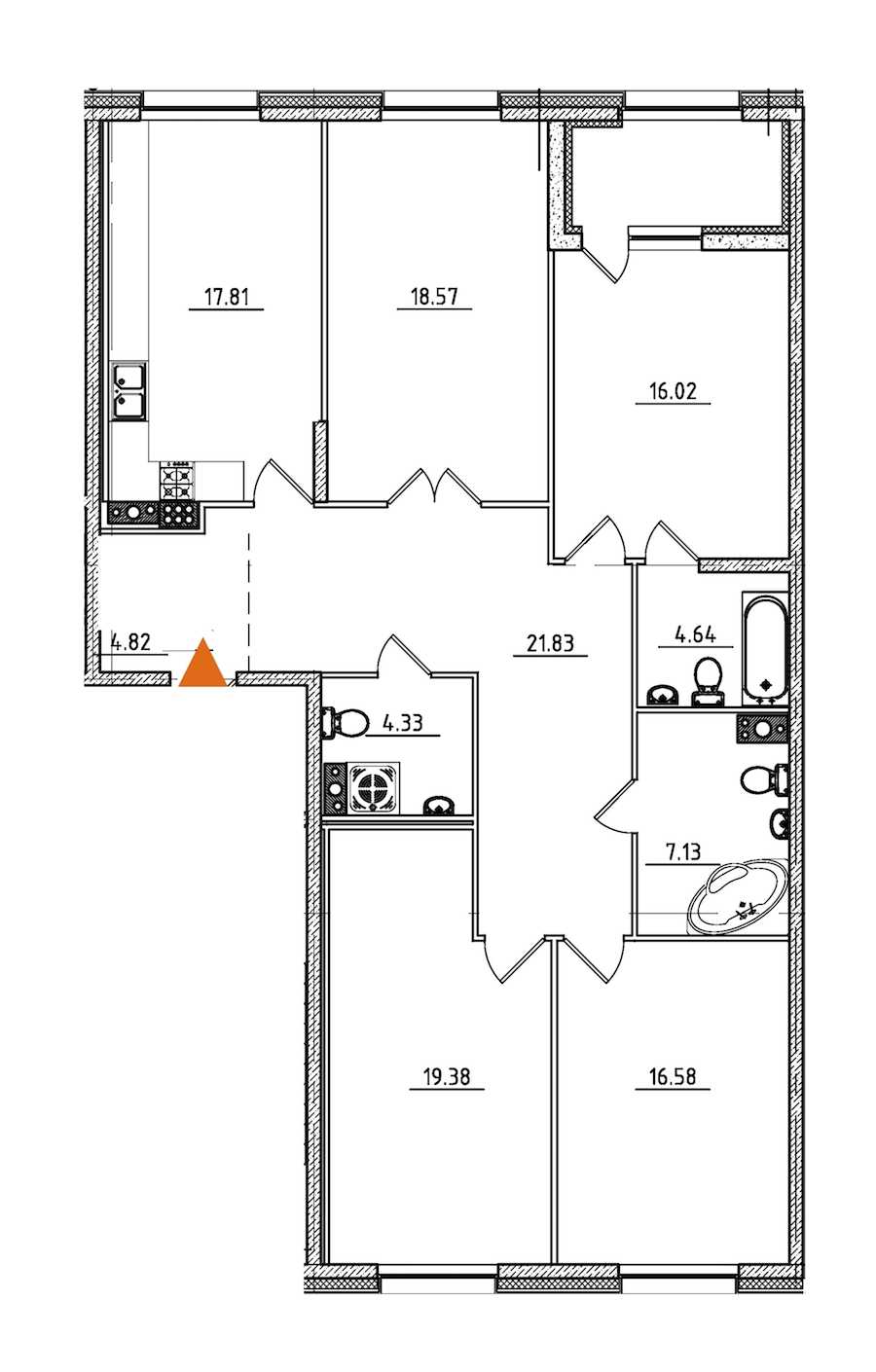 Четырехкомнатная квартира в : площадь 133.56 м2 , этаж: 7 – купить в Санкт-Петербурге